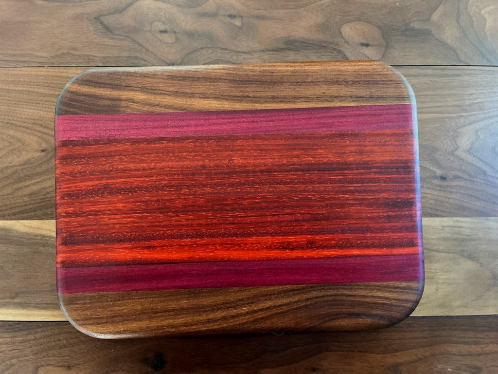 Padauk, Purple Heart, & Walnut Cutting Board