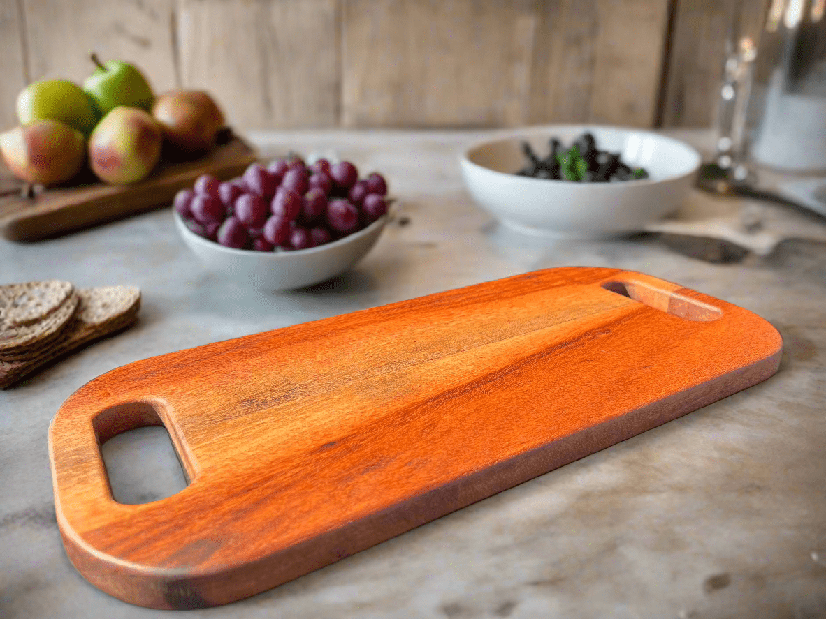 Tigerwood Charcuterie Board - Elegant, durable wooden board for serving meats, cheeses, and appetizers. Perfect for entertaining and rustic kitchen decor