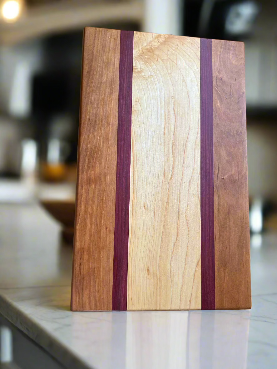 18 1/2" x 11 1/4"  Cherry, Purple Heart & Hard Maple Face Grain Cutting Board