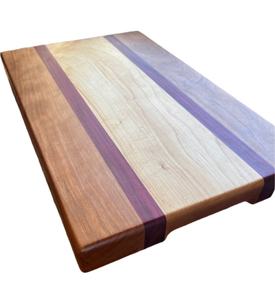 Cherry, Purple Heart & Hard Maple Face Grain Cutting Board - Handcrafted Wooden Kitchen Board