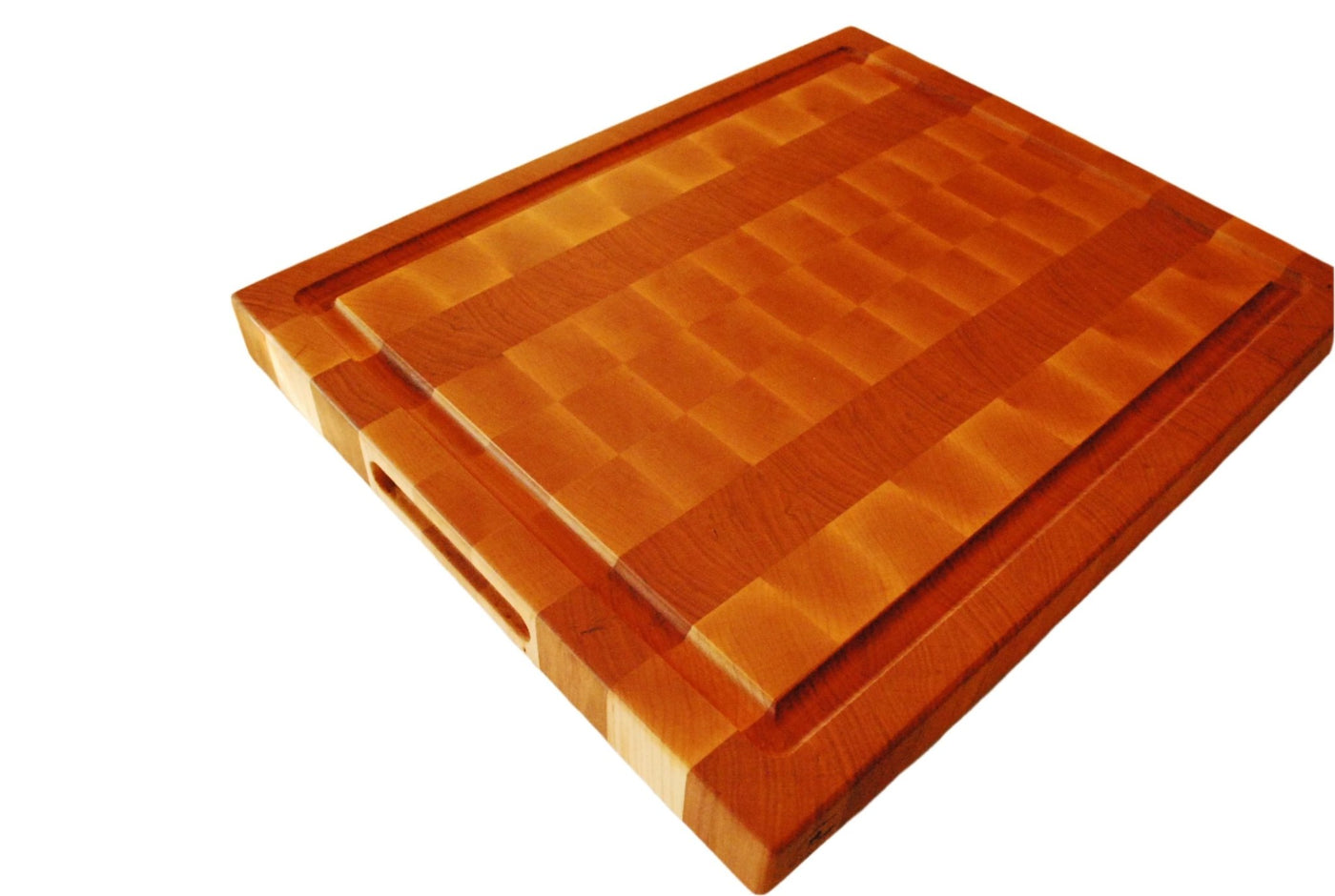 Custom Hard Maple & Cherry Large Luxury End Grain Cutting Board w/ Juice Groove - Two Cuts Carpentry