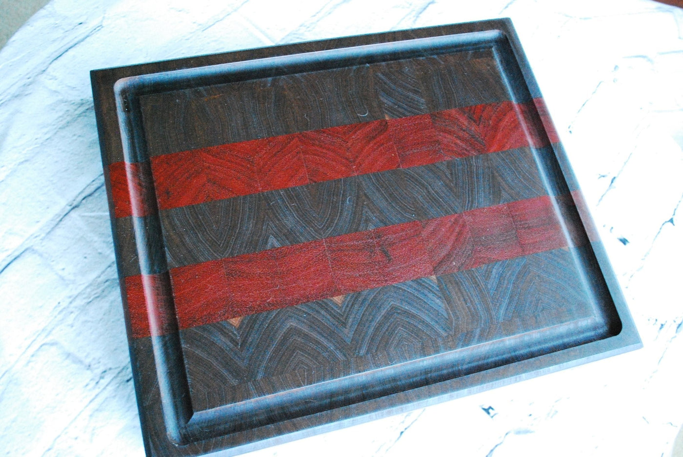 Custom Walnut & Padauk Luxury End Grain Cutting Board w/ Juice Groove - Two Cuts Carpentry